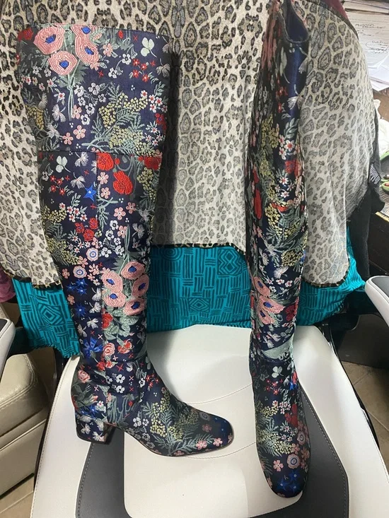 Sam Edelman Multicolor Floral Embroidered Knee - High Women's Boots EUC Size 9.5 - Picture 5 of 9